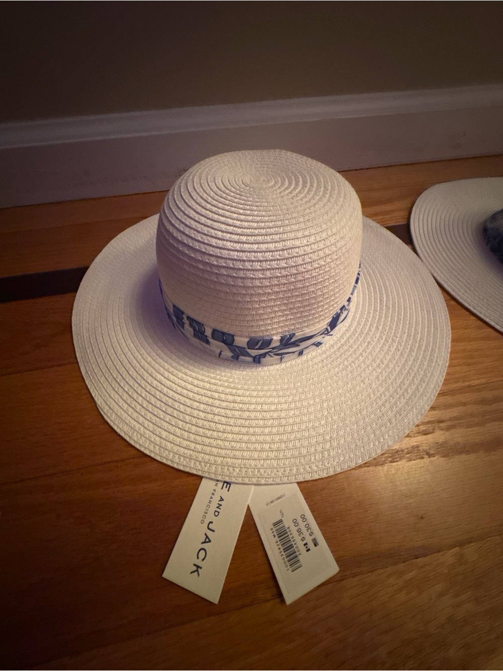 NWT Janie and Jack Girls Sun Hats 4T-5T White Blue Floral Wide Brim Qty 2